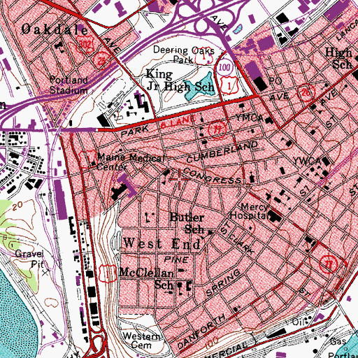 Topographic Map of Portland Fire Department Bramhall Station, ME