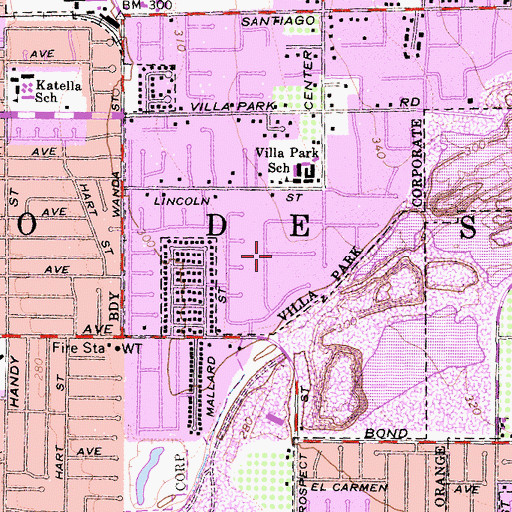 Topographic Map of Santiago De Santa Ana, CA