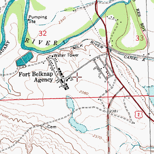 Topographic Map of Fort Belknap Health Center, MT