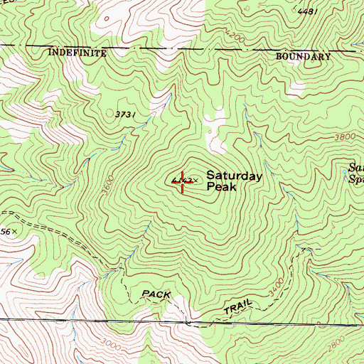 Topographic Map of Saturday Peak, CA