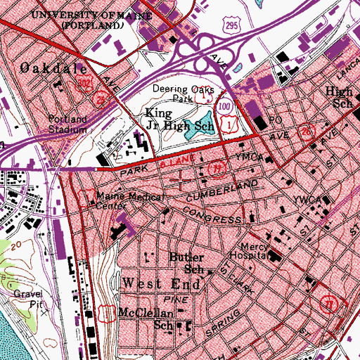 Topographic Map of Portland Police Department Parkside Center, ME