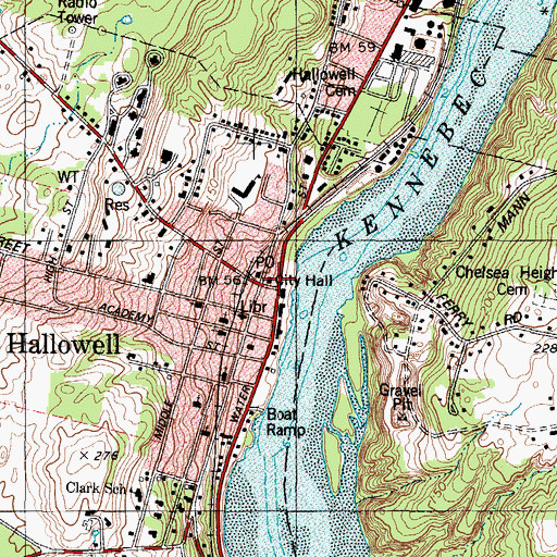 Topographic Map of Hallowell Police Department, ME