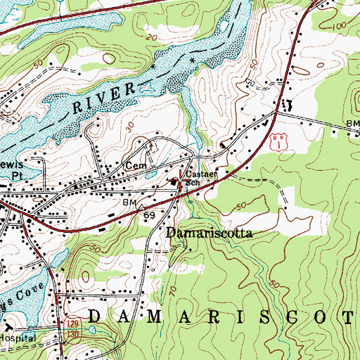 Topographic Map of Damariscotta Police Department, ME