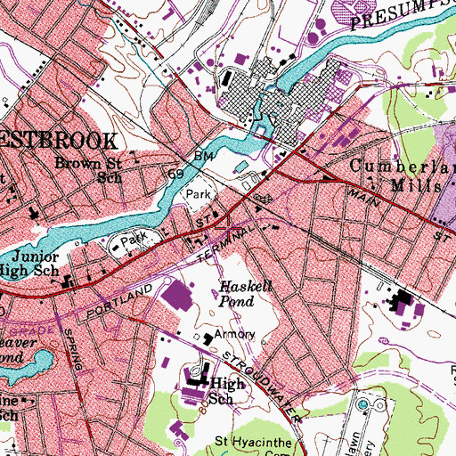 Topographic Map of Westbrook Police Department, ME