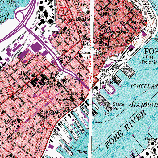 Topographic Map of Portland Police Department Headquarters, ME