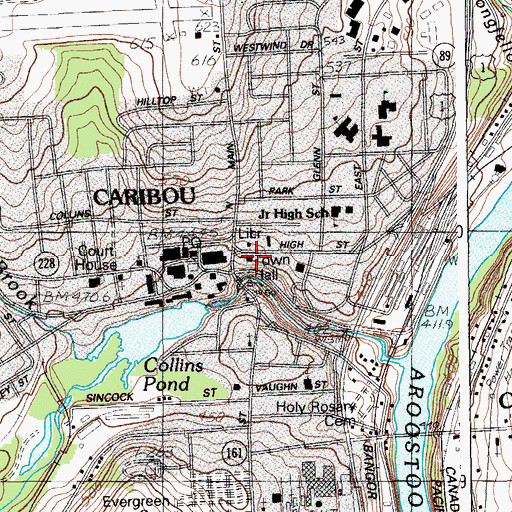 Topographic Map of Caribou Police Department, ME