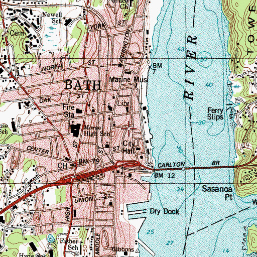 Topographic Map of Bath Police Department, ME