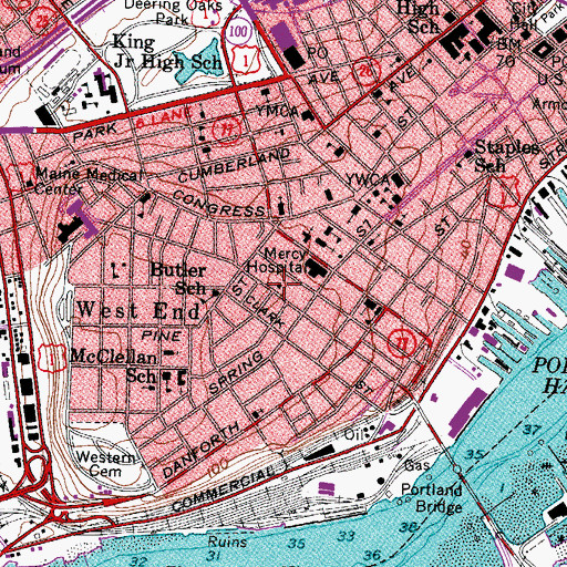 Topographic Map of Portland Police Department West End Center, ME