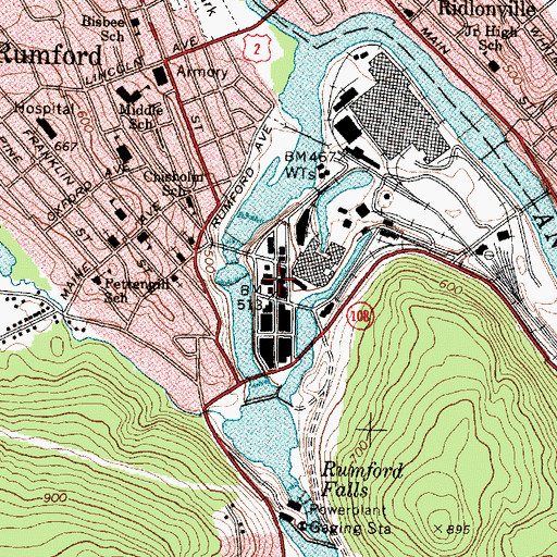 Topographic Map of Rumford Police Department, ME