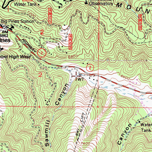 Topographic Map of Sawmill Canyon, CA