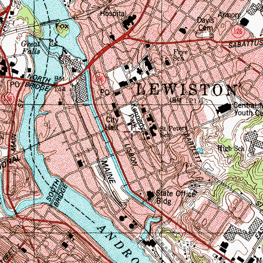 Topographic Map of Lewiston Police Department, ME