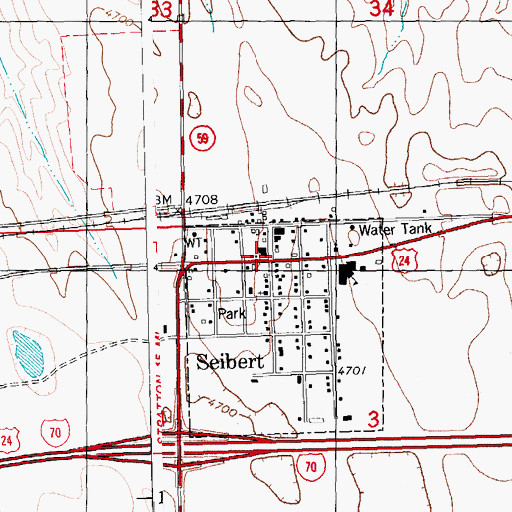 Topographic Map of Seibert Post Office, CO