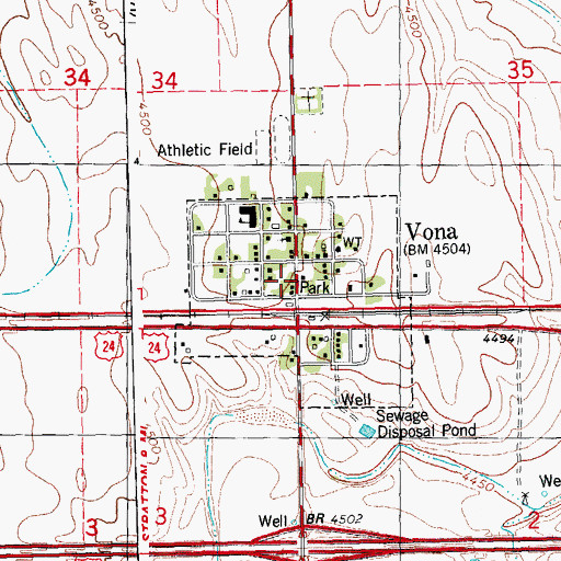 Topographic Map of Vona Post Office, CO