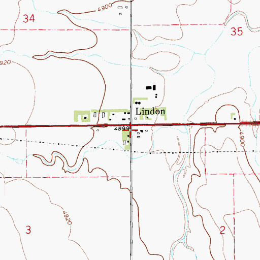 Topographic Map of Lindon Post Office, CO