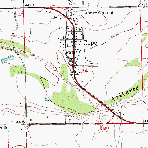 Topographic Map of Cope Post Office, CO
