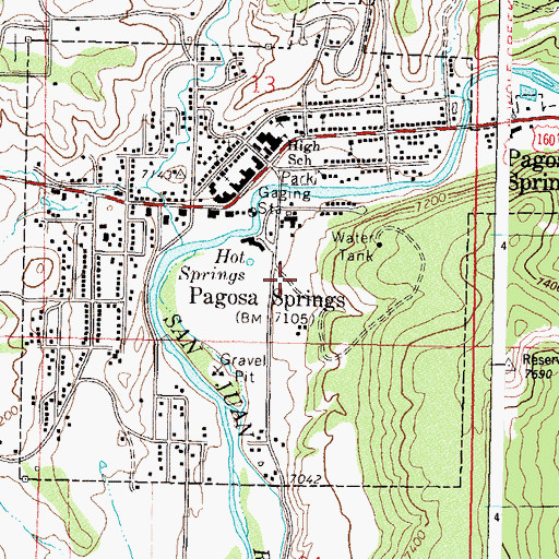 Topographic Map of Pagosa Springs Post Office, CO