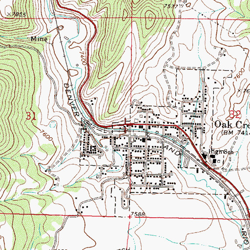 Topographic Map of Oak Creek Post Office, CO