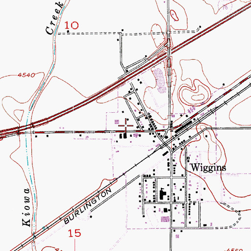 Topographic Map of Wiggins Post Office, CO
