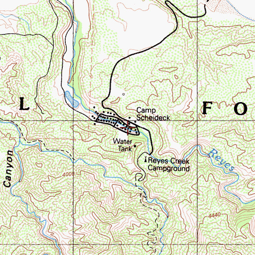 Topographic Map of Camp Scheideck, CA