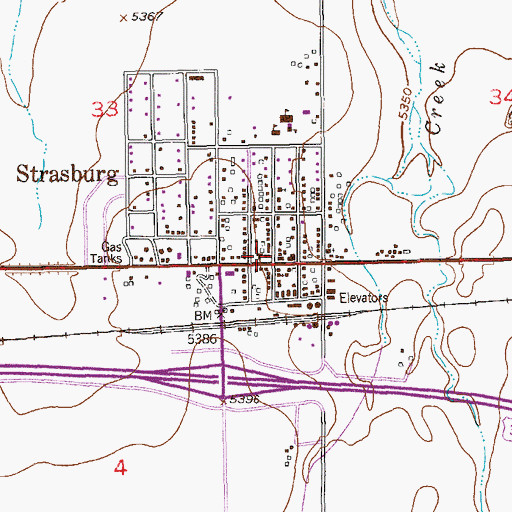 Topographic Map of Strasburg Post Office, CO
