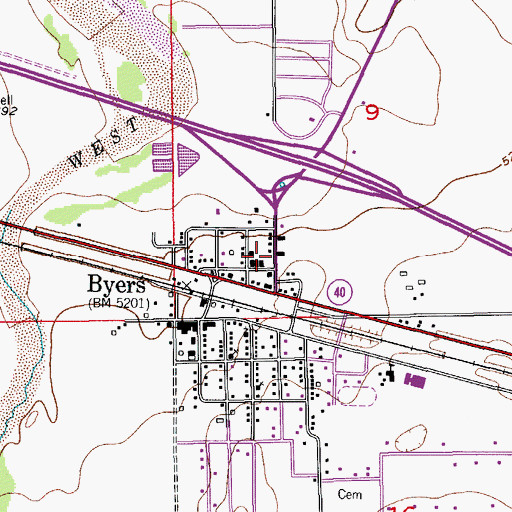 Topographic Map of Byers Post Office, CO
