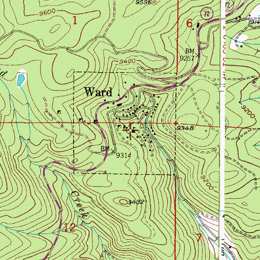 Topographic Map of Ward Post Office, CO