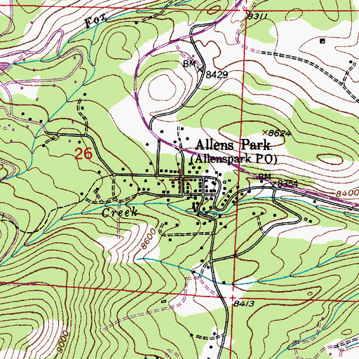 Topographic Map of Allenspark Post Office, CO