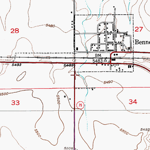 Topographic Map of Bennett Post Office, CO