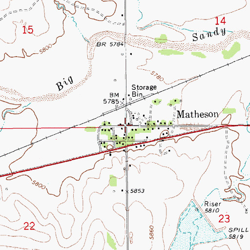 Topographic Map of Matheson Post Office, CO