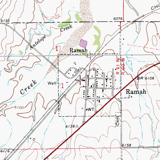Topographic Map of Ramah Post Office, CO