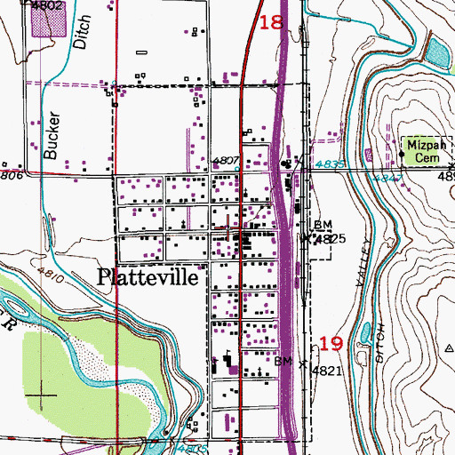 Topographic Map of Platteville Post Office, CO