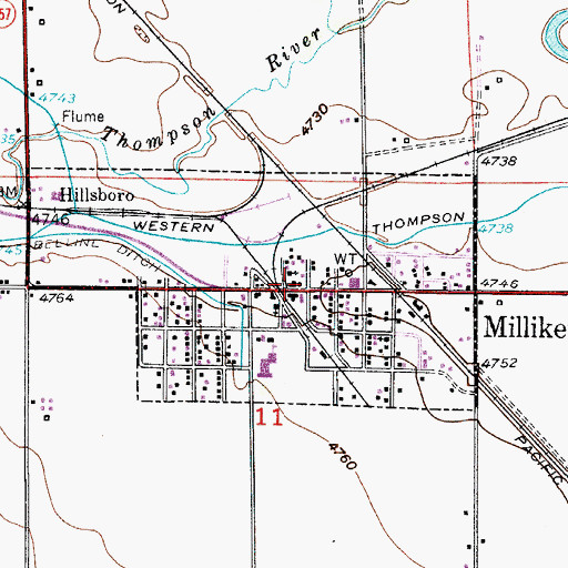 Topographic Map of Milliken Post Office, CO
