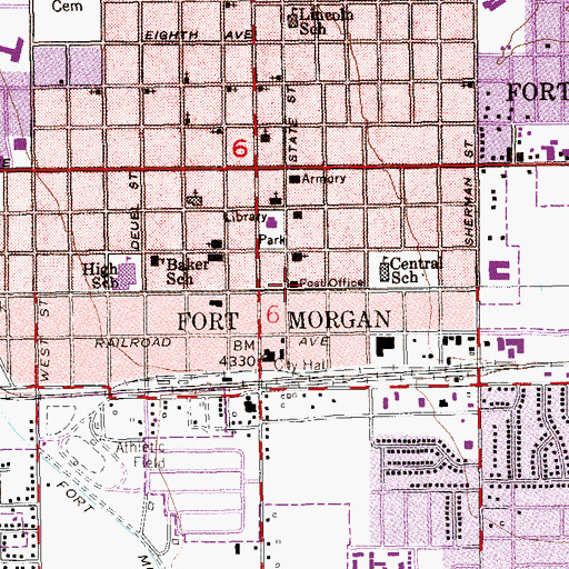 Topographic Map of Fort Morgan Post Office, CO