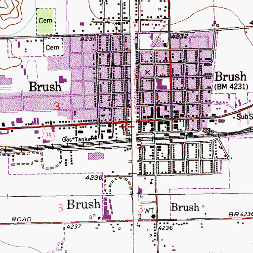 Topographic Map of Brush Post Office, CO