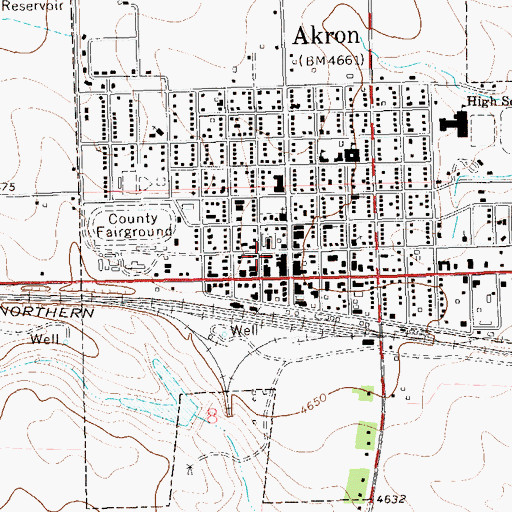 Topographic Map of Akron Post Office, CO