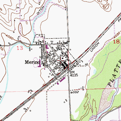 Topographic Map of Merino Post Office, CO