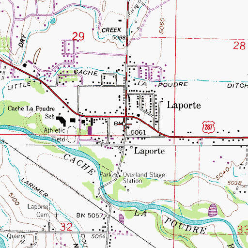 Topographic Map of Laporte Post Office, CO