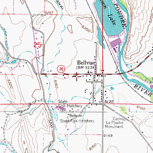 Topographic Map of Bellvue Post Office, CO