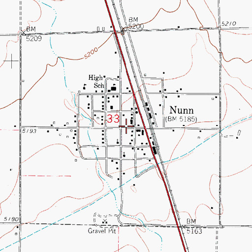 Topographic Map of Nunn Post Office, CO