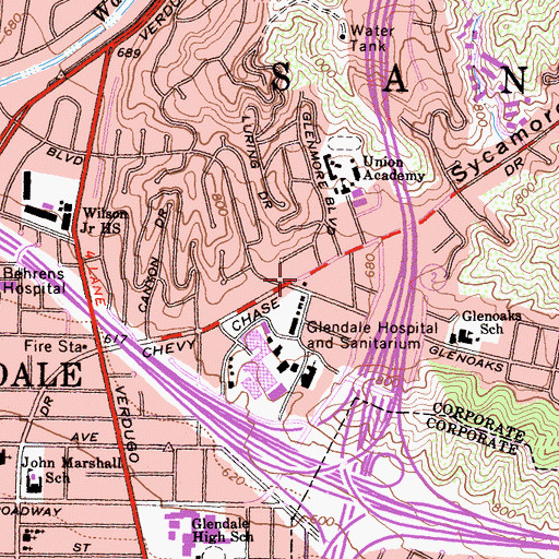 Topographic Map of Scholl Canyon, CA