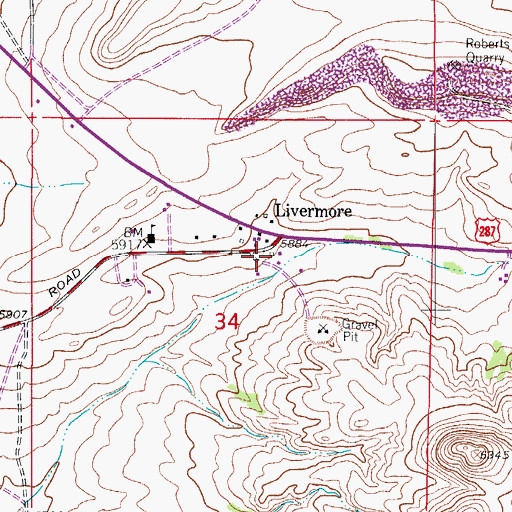 Topographic Map of Livermore Post Office, CO