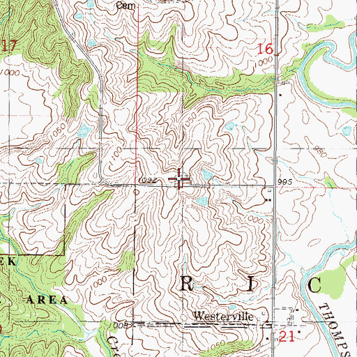 Topographic Map of Westerville Cemetery, IA