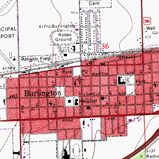 Topographic Map of Burlington Police Department, CO