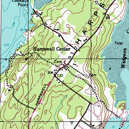 Topographic Map of Harpswell Center Cemetery, ME