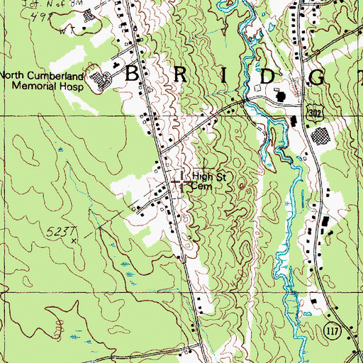 Topographic Map of High Street Cemetery, ME