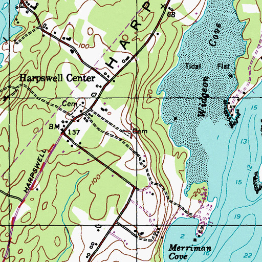 Topographic Map of Hillcrest Cemetery, ME