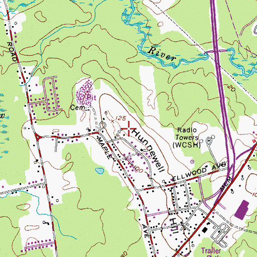 Topographic Map of Hunnewell Cemetery, ME