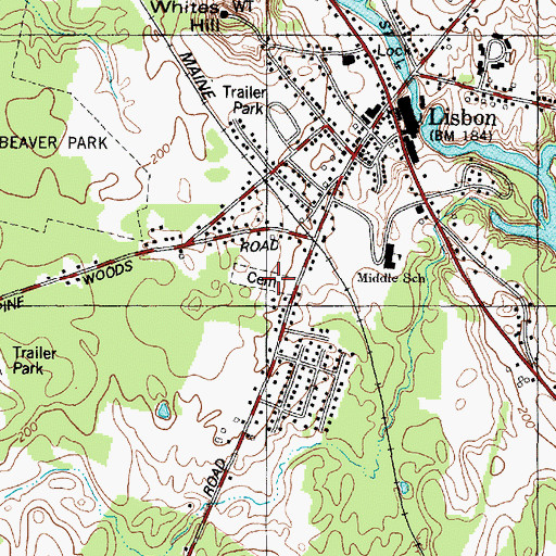 Topographic Map of Lisbon Cemetery, ME