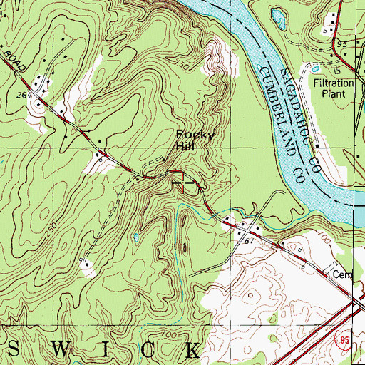 Topographic Map of Rocky Hill Cemetery, ME