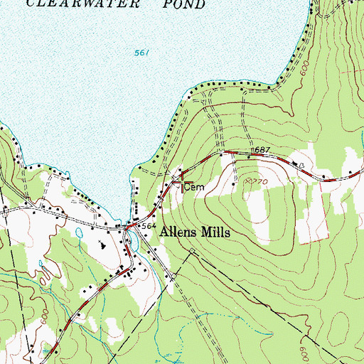 Topographic Map of Allens Mills Cemetery, ME